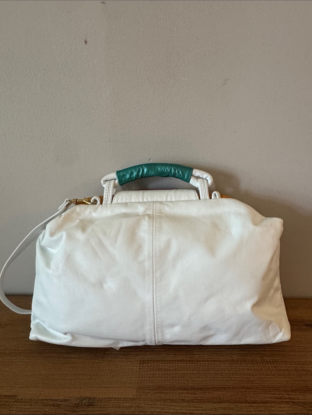 NWT Vintage Samir Handbags White Leather Studded Colorblock Satchel USA - Picture 4 of 12
